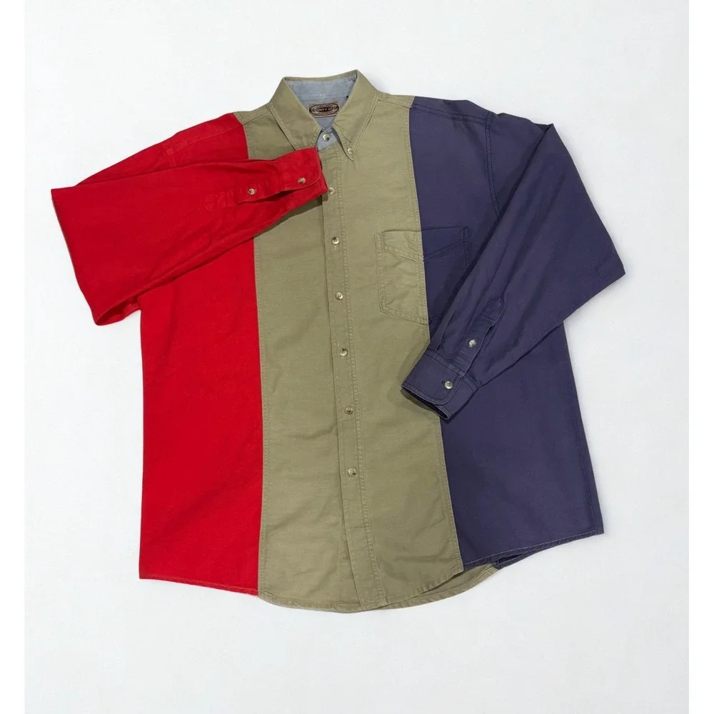 Vintage 90s County Seat JeansWear Men's Button Down Oversized Color Block Medium